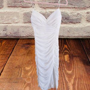 Lulu's White Spaghetti Strap Ruched Evening Dress in Size Medium